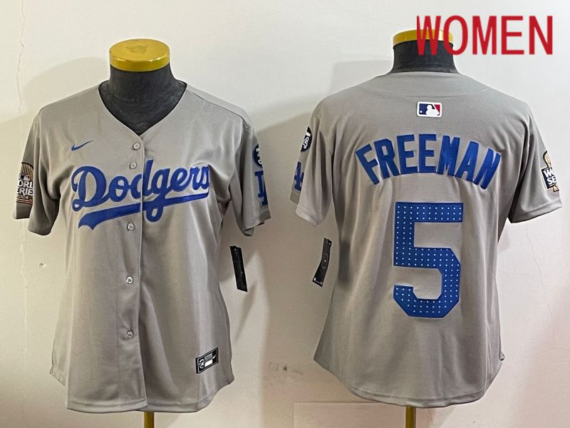 Women Los Angeles Dodgers 5 Freeman Grey Game 2024 Nike MLB Jersey style 12055